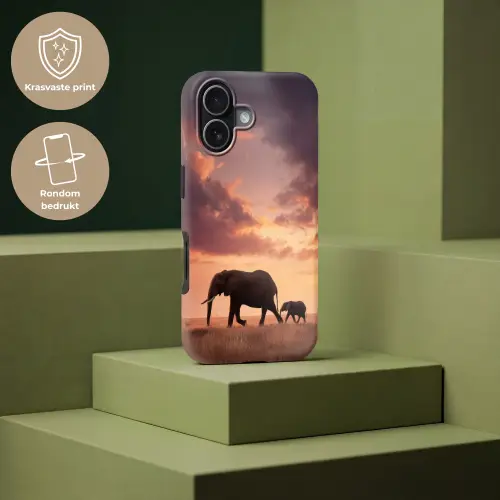 Olifanten - Grasland - Zonsondergang Toughcase MagSafe Apple iPhone 17 klein -USP_PrintM_NL