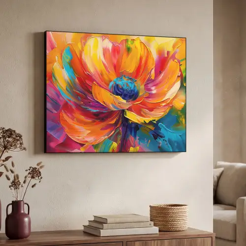 Bloem - Verflook - Modern - Abstract - Kleuren Textielframe zwart klein -sfeer3