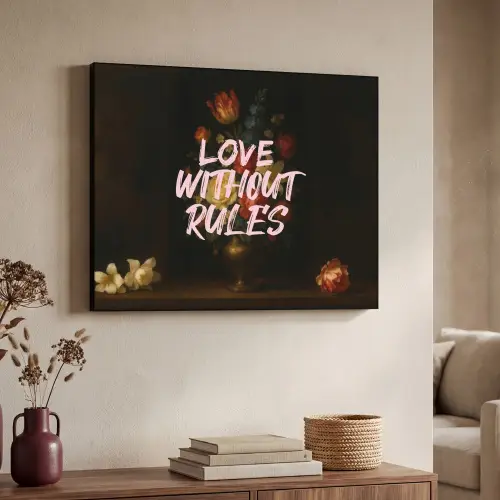 Liefde - Modern - Bloemen Textielframe zwart klein -sfeer3