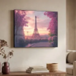 Eiffeltoren - Parijs - Roze Textielframe - compleet frame klein -sfeer3