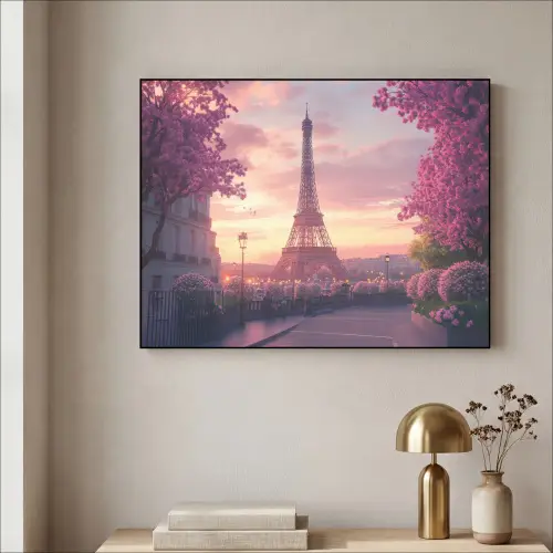 Eiffeltoren - Parijs - Roze Textielframe zwart klein -sfeer2