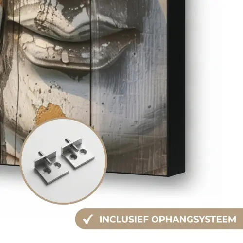 Boeddha - Houtlook - Modern - Industrieel Textielframe zwart klein -USP_ophangsysteemNL