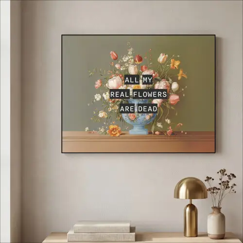 Bloem - Quote - Vintage - Art Textielframe - compleet frame klein -sfeer2