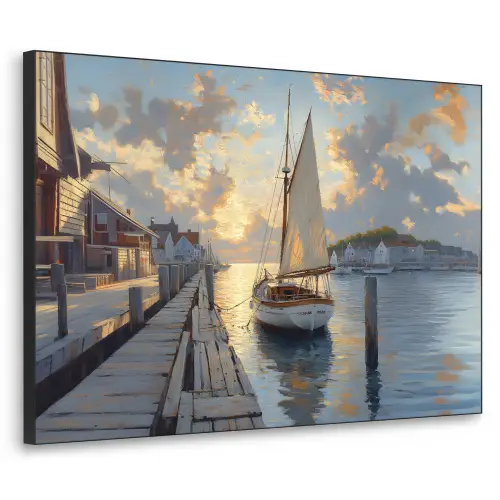 Zeilboot - Zon - Pier - Hout Textielframe zwart klein -3d