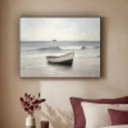 Roeiboot - Zee - Horizon Textielframe zwart klein -sfeer1