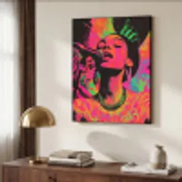Neon - Vrouw - Microfoon Textielframe - compleet frame klein -sfeer3