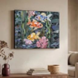 Vissen - Koraal - Zee - Mozaïek Textielframe zwart klein -sfeer3
