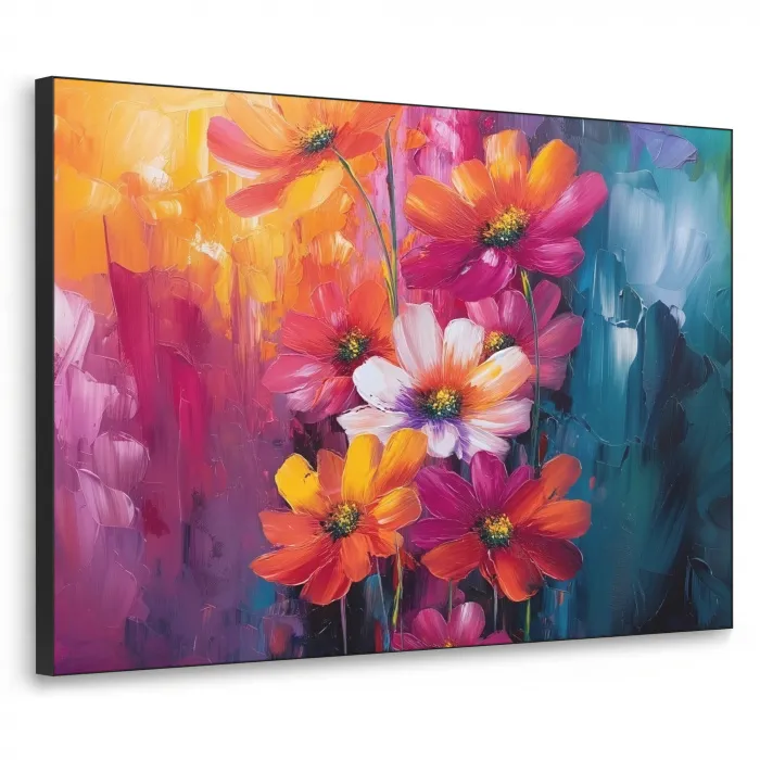 Felle bloemen - Dynamisch - Levendig Textielframe - compleet frame klein -3d