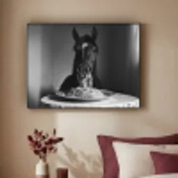 Paard - Bord - Pasta - Tafelkleed - Zwart Wit - Dieren Textielframe - compleet frame klein -sfeer1