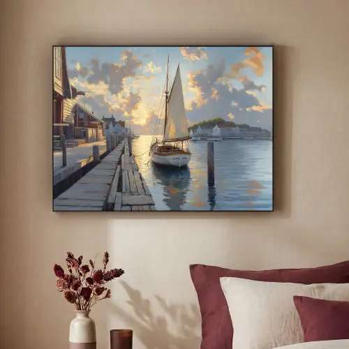 Zeilboot - Zon - Pier - Hout Textielframe - compleet frame klein -sfeer1