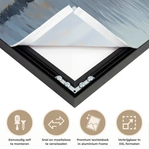 Zeilboot - Zon - Pier - Hout Textielframe zwart klein -USP_closeupNL