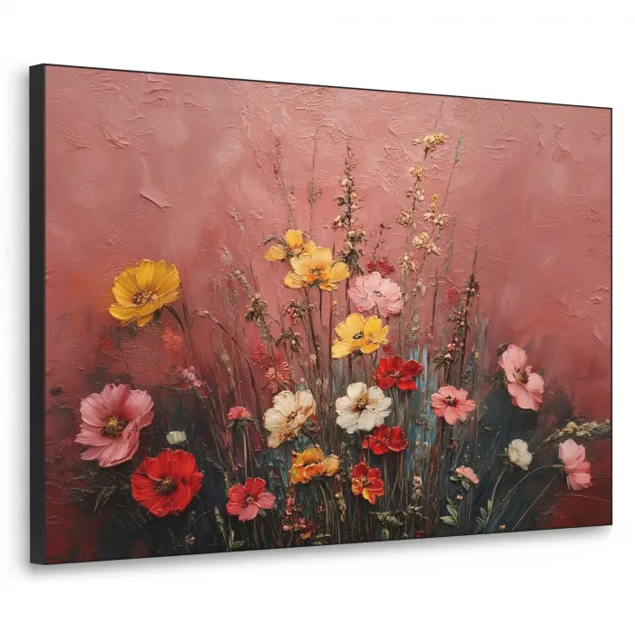 Bloemenboeket - Fijne details - Roze Textielframe - compleet frame klein -3d