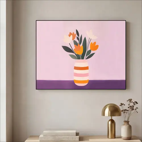 Tulpen - Vaas - Strepen - Paars Textielframe - compleet frame klein -sfeer2