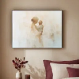 Kind - Moeder - Waterverfschilderij Textielframe zwart klein -sfeer1