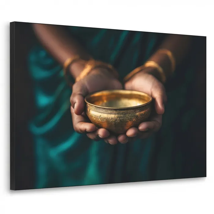 Goud - Kom - Blauw Textielframe - compleet frame klein -3d