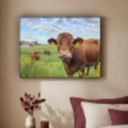 Koe - Weide - Bloemen Textielframe zwart klein -sfeer1