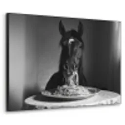 Paard - Bord - Pasta - Tafelkleed - Zwart Wit - Dieren Textielframe zwart klein -3d