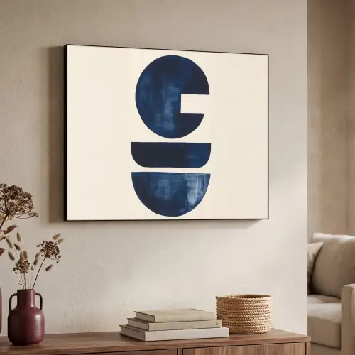 Vormen - Blauw - Abstract Textielframe zwart klein -sfeer3