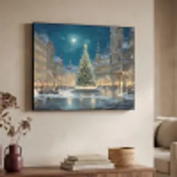 Kerstnacht - Stadsplein - Meerkleurig Textielframe - compleet frame klein -sfeer3
