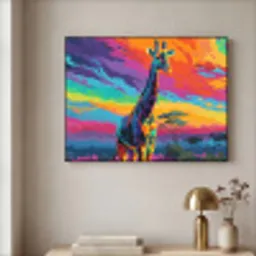 Giraffe - Savanna - Lucht - Gekleurd Textielframe zwart klein -sfeer2