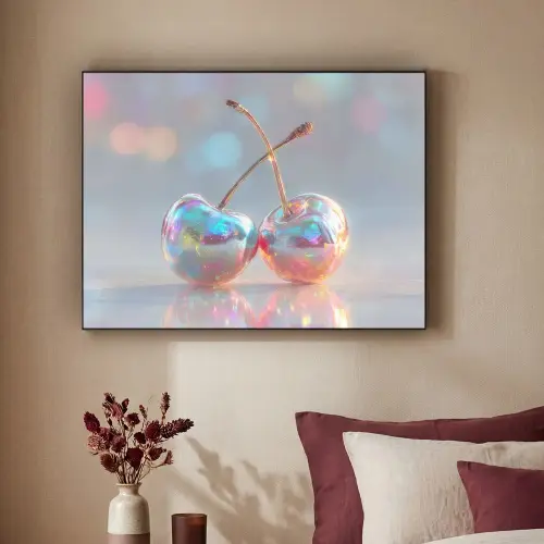 Kersen - Glanzend - Regenboogkleur Textielframe zwart klein -sfeer1