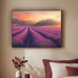 Lavendelveld - Zonsondergang - Paars Textielframe zwart klein -sfeer1