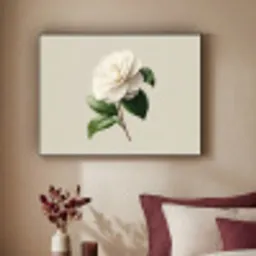 Cameliabloem - Wit - Groen Textielframe zwart klein -sfeer1