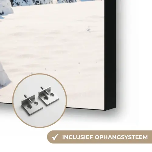 Winter - Huisje - Bergen - Uitzicht - Sneeuw Textielframe zwart klein -USP_ophangsysteemNL