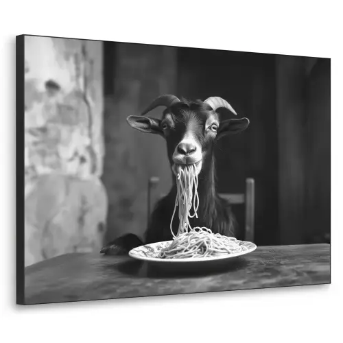 Geit - Bord - Spaghetti - Zwart Wit Textielframe - compleet frame klein -3d