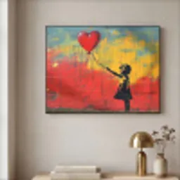 Banksy Style - Kleurrijk - Graffiti - Meisje - Street art Textielframe - compleet frame klein -sfeer2
