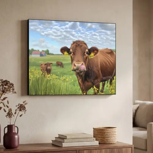 Koe - Weide - Bloemen Textielframe - compleet frame klein -sfeer3