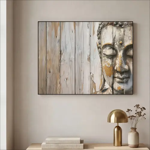 Boeddha - Houtlook - Modern - Industrieel Textielframe - compleet frame klein -sfeer2