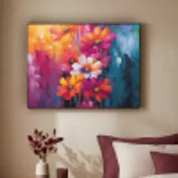 Felle bloemen - Dynamisch - Levendig Textielframe zwart klein -sfeer1