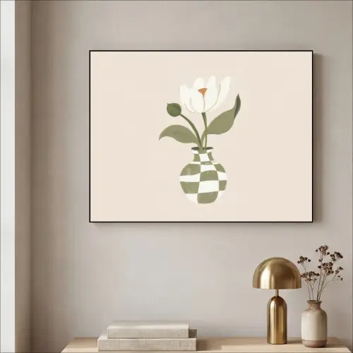 Vaas - Geruit - Bloem - Groen Textielframe zwart klein -sfeer2