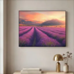 Lavendelveld - Zonsondergang - Paars Textielframe - compleet frame klein -sfeer2