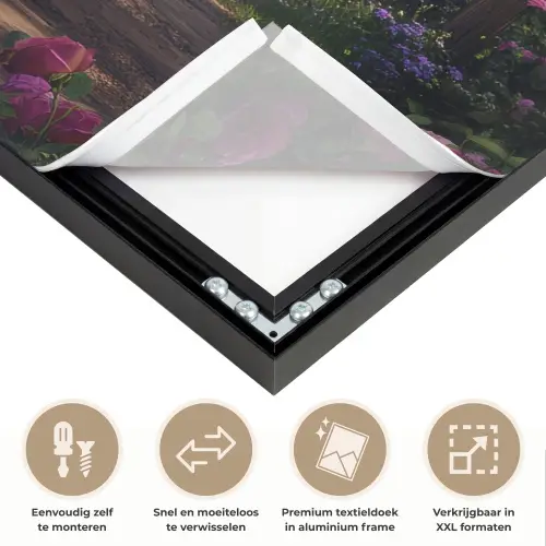 Doorkijk - Rozenboog - Uitzicht - Landschap - Bloemen Textielframe zwart klein -USP_closeupNL