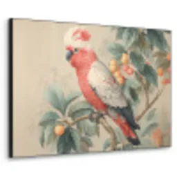 Roze kuifkaketoe - Tak met vruchten - Bladeren Textielframe - compleet frame klein -3d