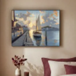 Zeilboot - Zon - Pier - Hout Textielframe zwart klein -sfeer1