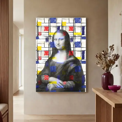 Mona Lisa - Mondriaan - Oude Meesters Textielframe wit middel -sfeer2
