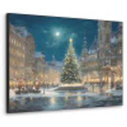 Kerstnacht - Stadsplein - Meerkleurig Textielframe zwart klein -3d