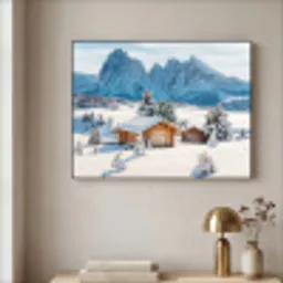 Winter - Huisje - Bergen - Uitzicht - Sneeuw Textielframe zwart klein -sfeer2