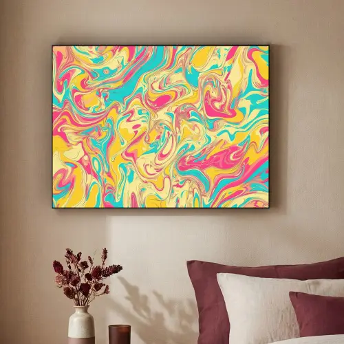 Geel - Roze - Blauw - Retro Textielframe - compleet frame klein -sfeer1