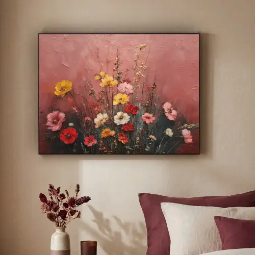 Bloemenboeket - Fijne details - Roze Textielframe - compleet frame klein -sfeer1
