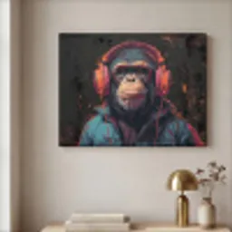 Graffiti - Chimpansee - Koptelefoon - Aap Textielframe - compleet frame klein -sfeer2