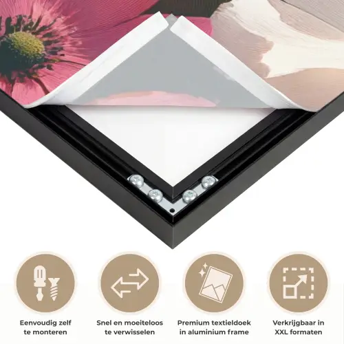 Bloemen - Kleurrijk - Bloei Textielframe zwart klein -USP_closeupNL