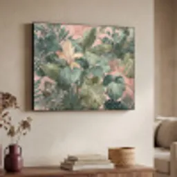 Compositie van bladeren - Groen - Roze Textielframe zwart klein -sfeer3
