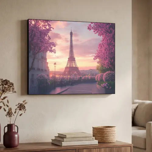 Eiffeltoren - Parijs - Roze Textielframe zwart klein -sfeer3