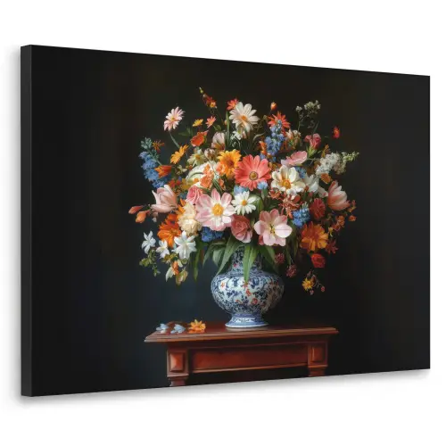 Boeket - Roze - Bloemen - Vaas Textielframe - compleet frame klein -3d