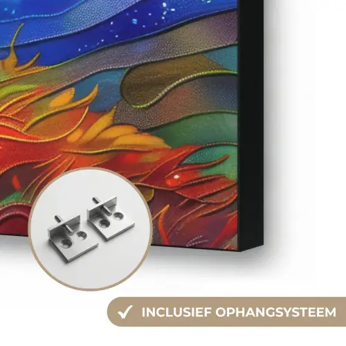 Boom - Zon - Verflook - Kleuren - Abstract Textielframe zwart klein -USP_ophangsysteemNL