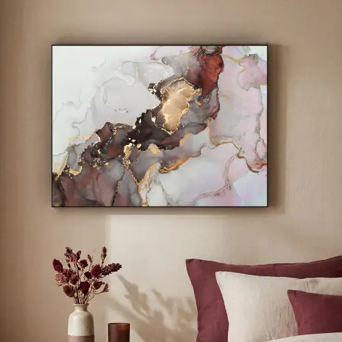 Rood - Marmer - Goud Textielframe - compleet frame klein -sfeer1